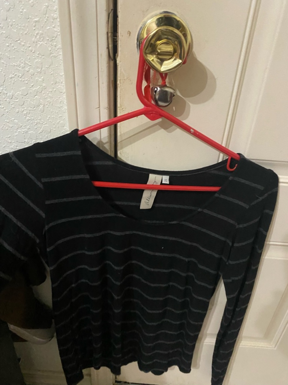 : Allison Joy XS Black Gray Striped Long Sleeve Scoop Neck Top Evereve